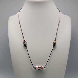 Elegant 16" Choker Murano Glass Millefiori Liquid Silver Beaded Shell Necklace